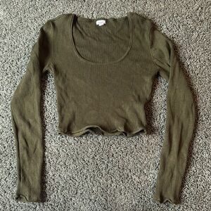 Garage Green Ribbed Long Sleeve